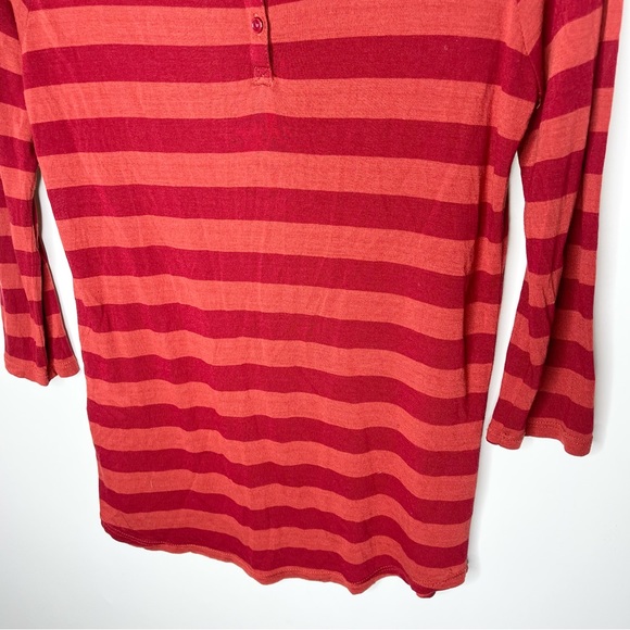 Lucky Brand Orange & Red 3/4 Sleeve Striped Top Blouse Button Back Size Medium - Picture 6 of 9